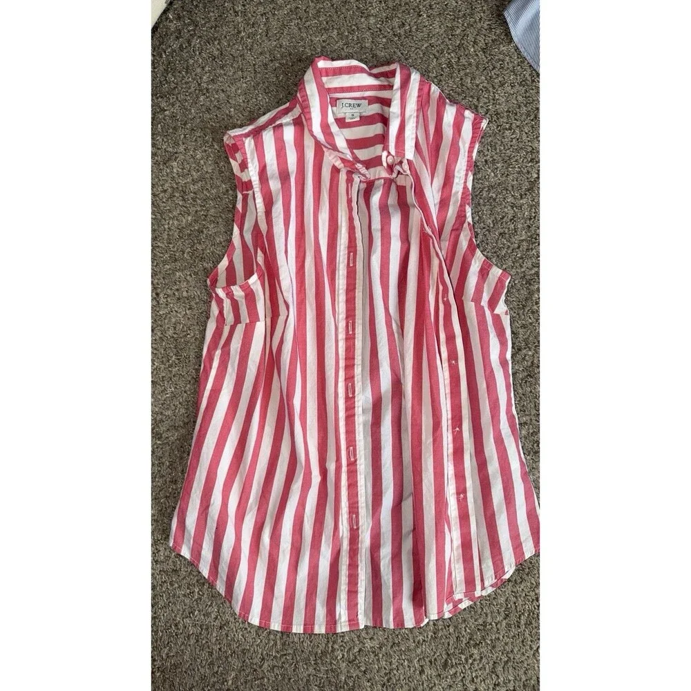 J.Crew Womens Small Pink White Striped Sleeveless Button Up Preppy Coastal Top